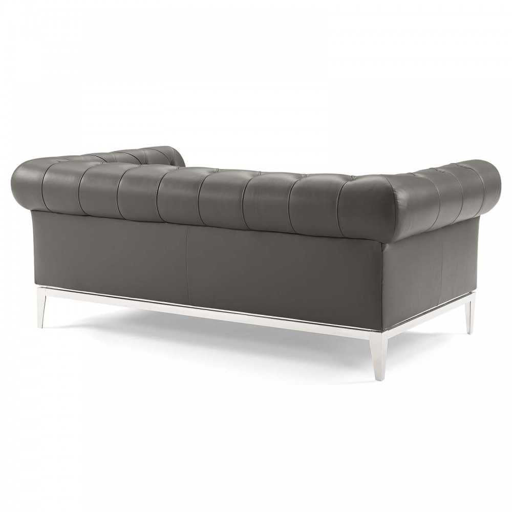 Idyll Tufted Upholstered Leather Loveseat and Armchair, Gray