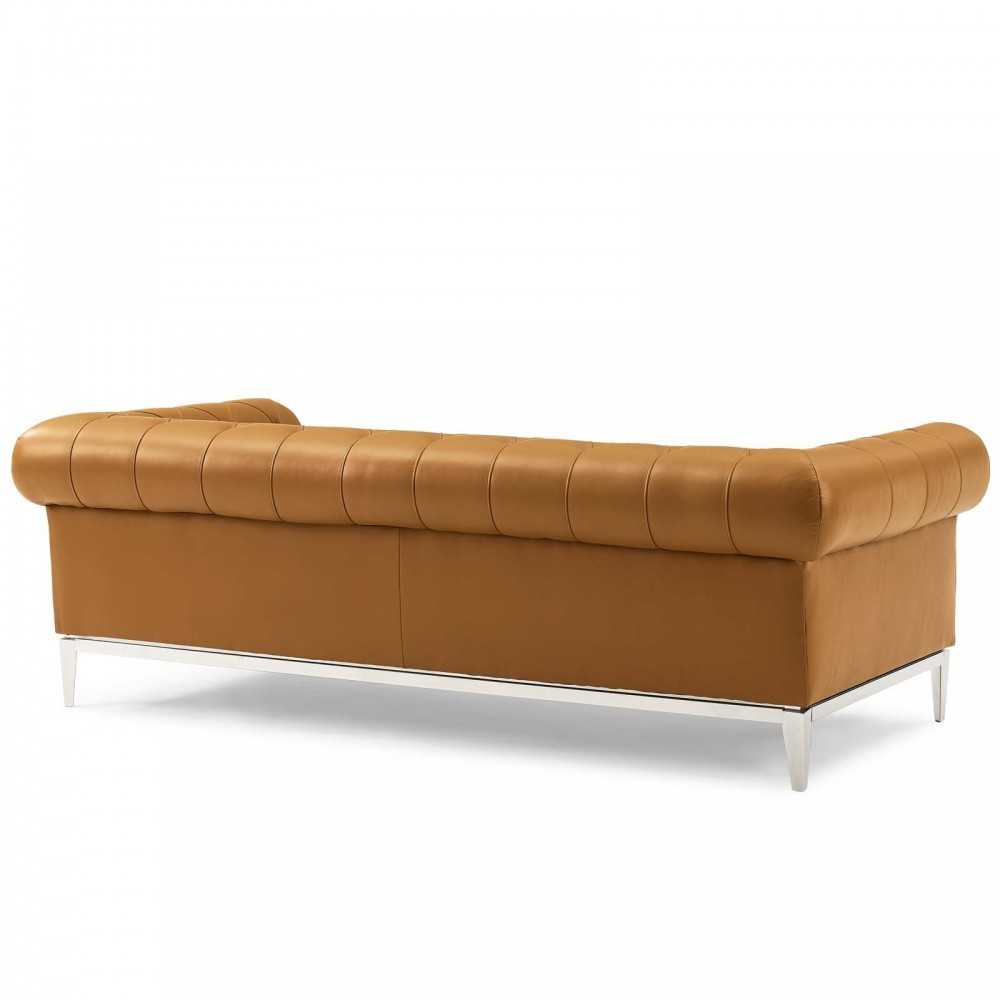 Idyll Tufted Upholstered Leather Sofa and Armchair Set, Tan