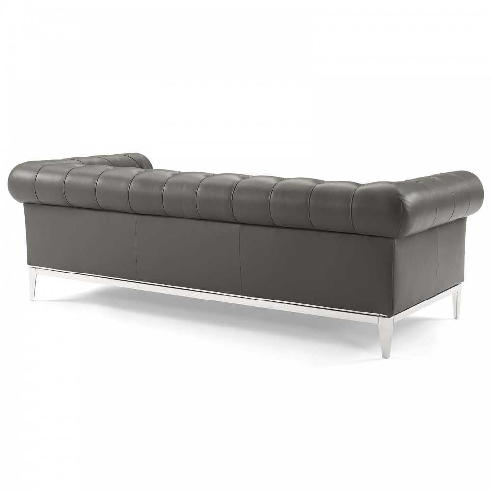 Idyll Tufted Upholstered Leather Sofa and Armchair Set, Gray