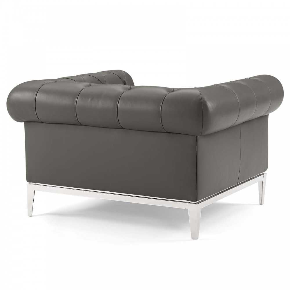 Idyll Tufted Upholstered Leather Sofa and Armchair Set, Gray