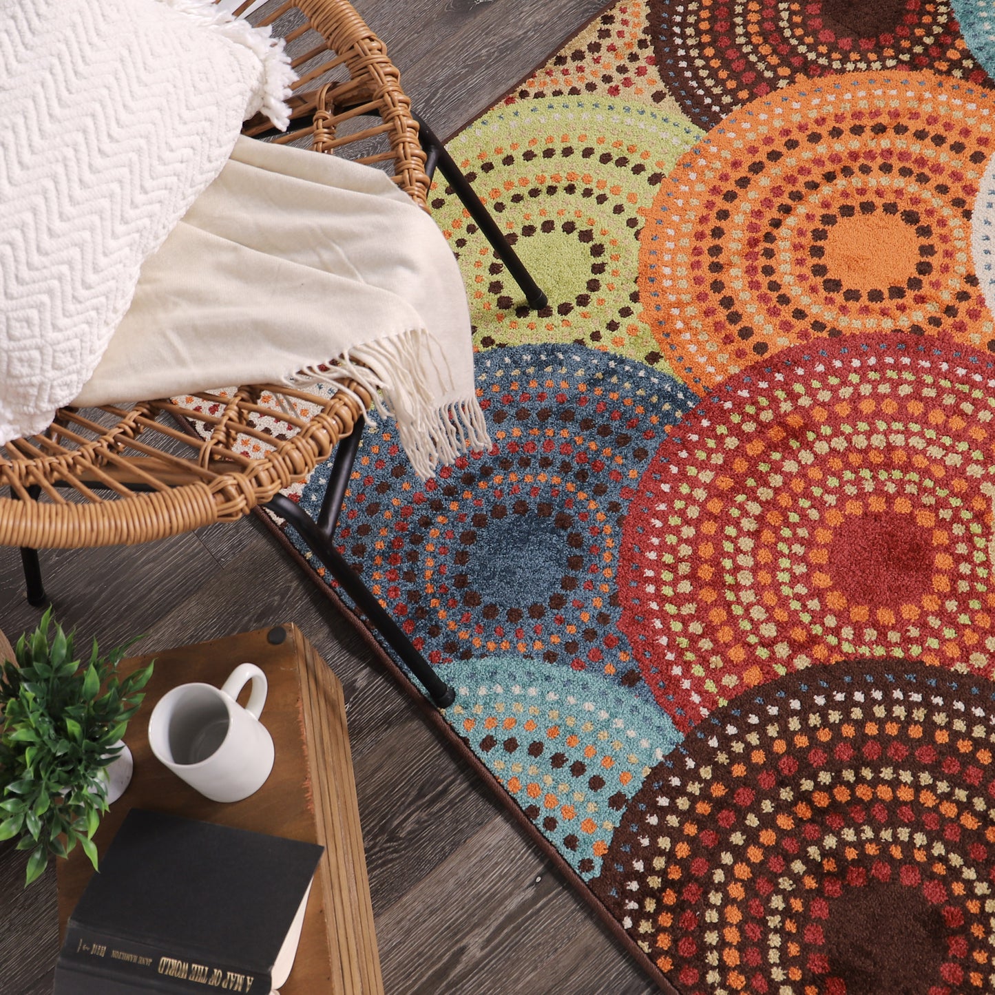 Orian Courtyard Bright Dotted Circles Multi 60"X84"