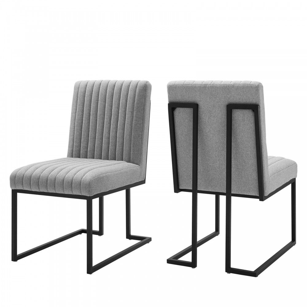 Indulge Channel Tufted Fabric Dining Chairs - Set of 2, Light Gray
