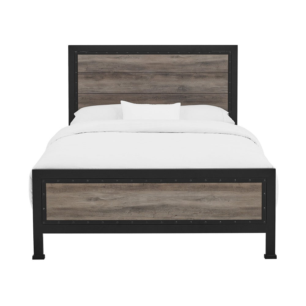 Industrial Queen Size Bed - Gray Wash
