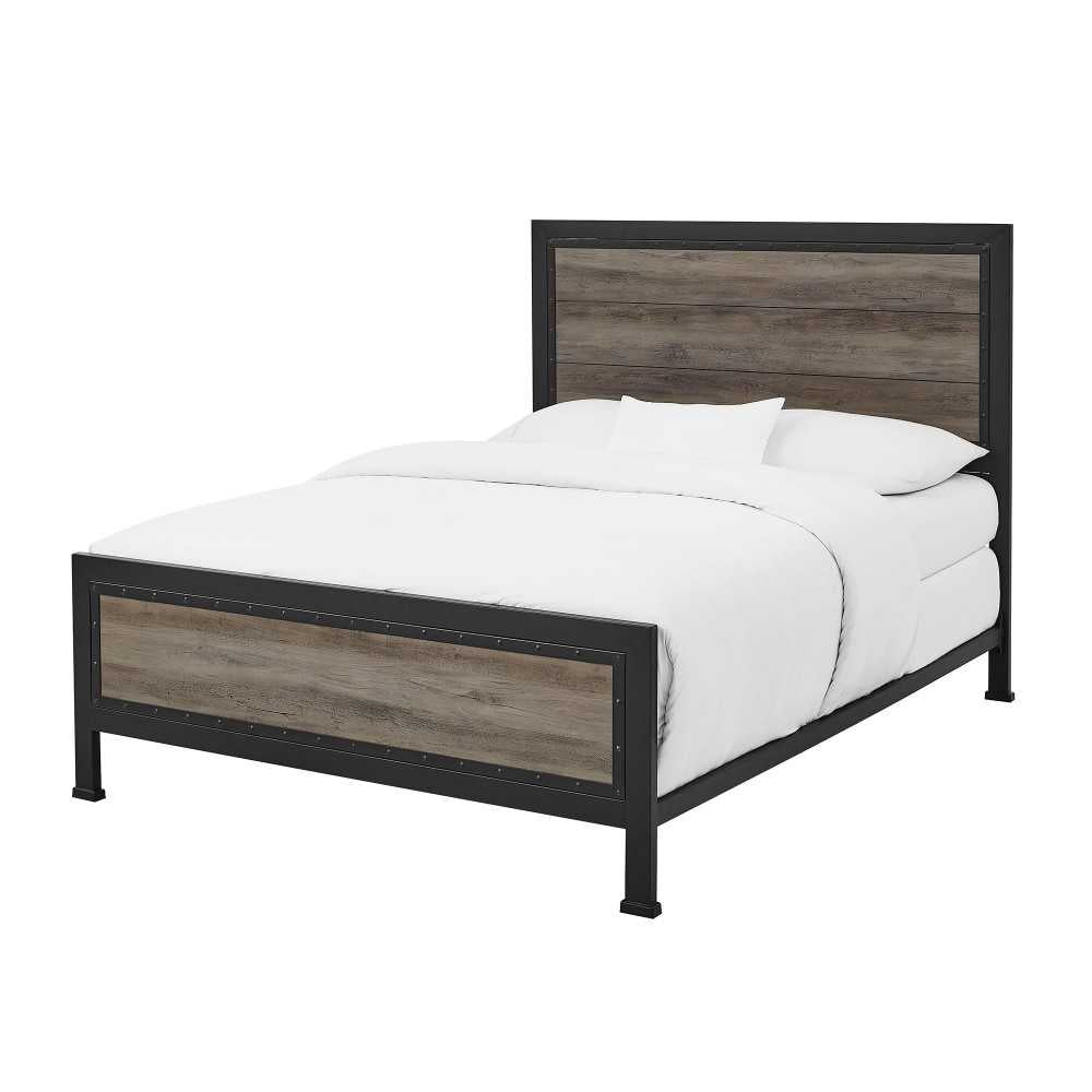 Industrial Queen Size Bed - Gray Wash