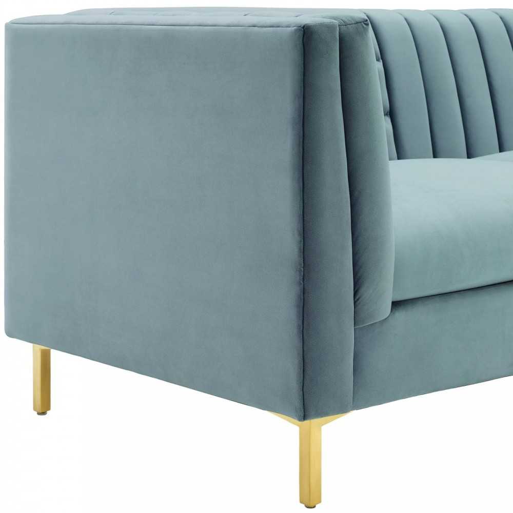 Ingenuity Channel Tufted Performance Velvet Sofa, Light Blue