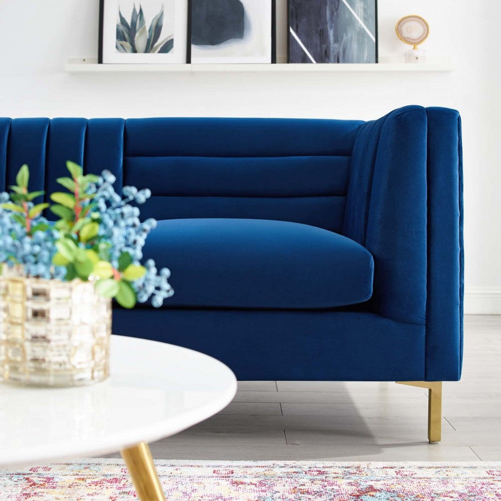 Ingenuity Channel Tufted Performance Velvet Sofa, Navy