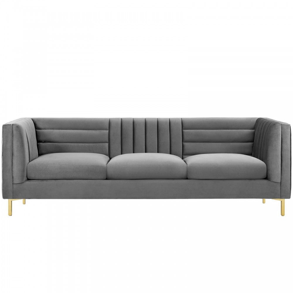 Ingenuity Channel Tufted Performance Velvet Sofa, Gray