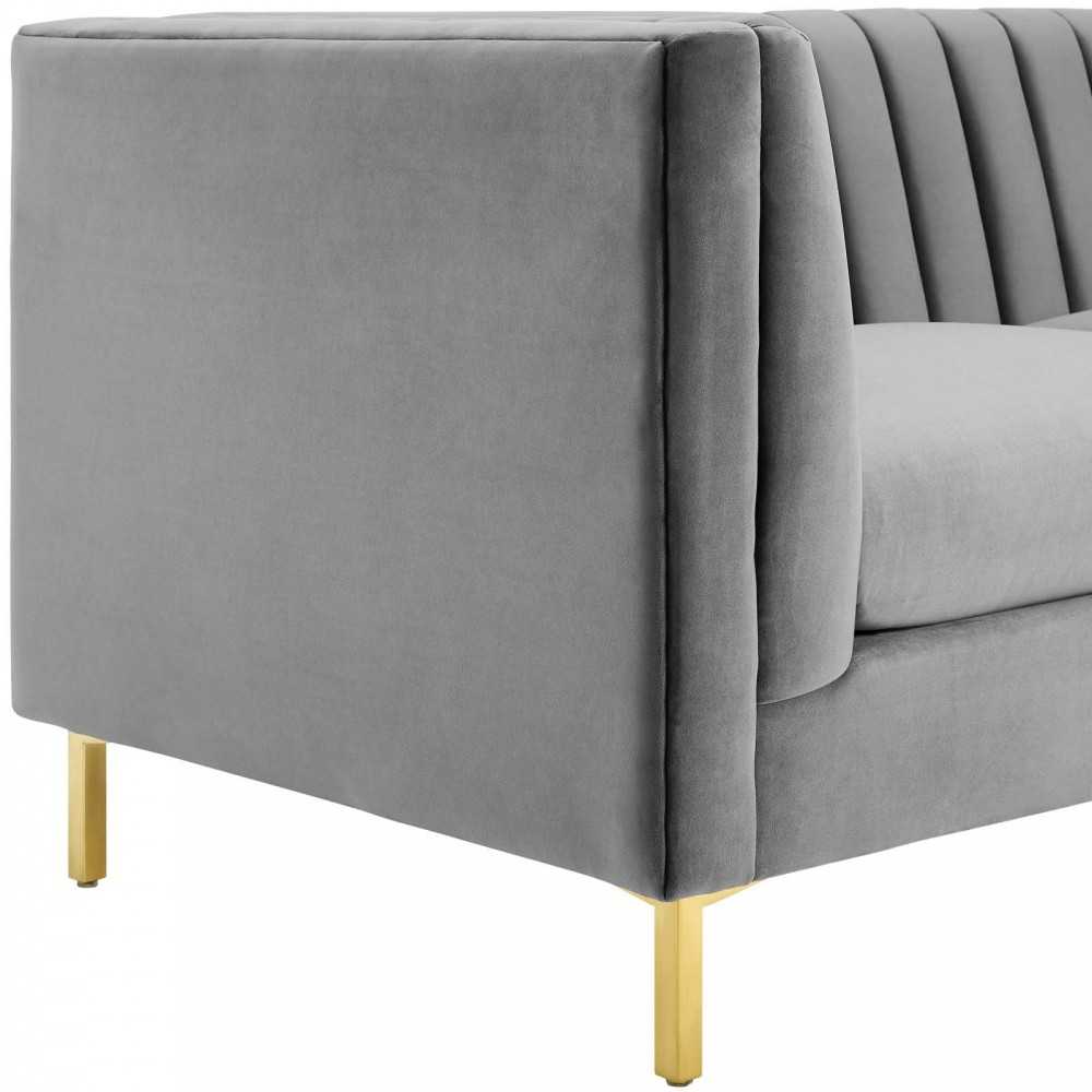 Ingenuity Channel Tufted Performance Velvet Sofa, Gray