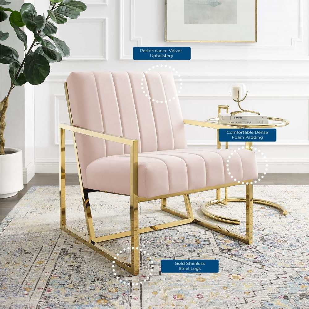 Inspire Channel Tufted Performance Velvet Armchair, Pink