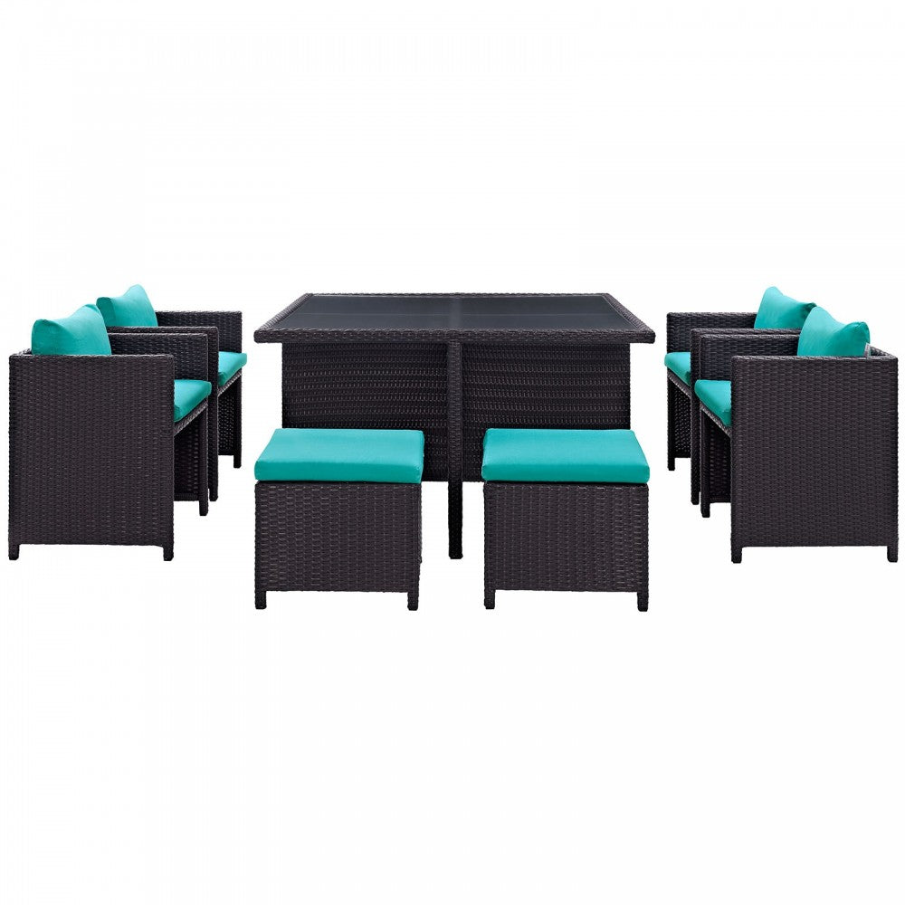 Inverse 9 Piece Outdoor Patio Dining Set, Espresso Turquoise