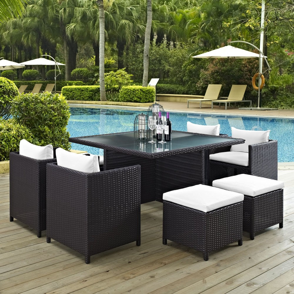 Inverse 9 Piece Outdoor Patio Dining Set, Espresso White