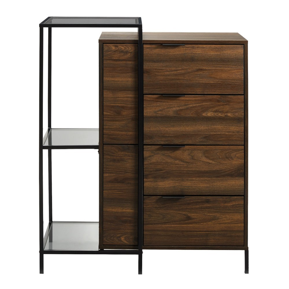 Isabella 4 Drawer Wood and Glass Accent Chest - Dark Walnut