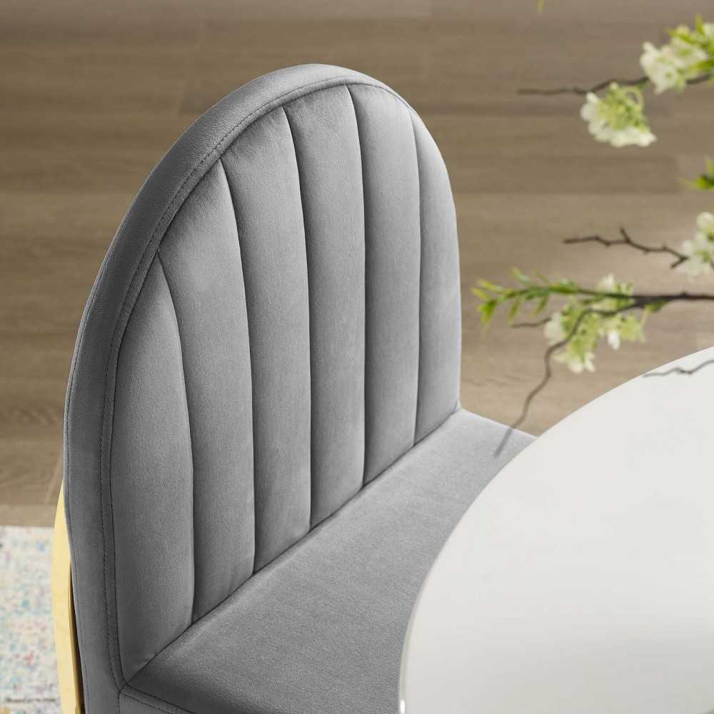 Isla Channel Tufted Performance Velvet Dining Side Chair, Gold Gray