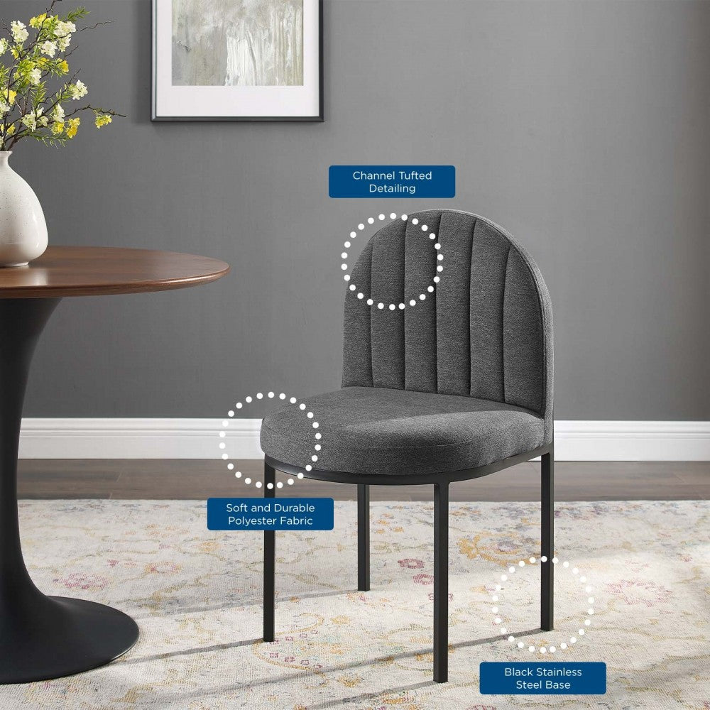 Isla Channel Tufted Upholstered Fabric Dining Side Chair, Black Charcoal