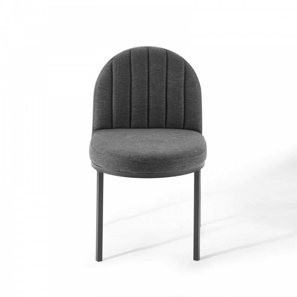 Isla Channel Tufted Upholstered Fabric Dining Side Chair, Black Charcoal