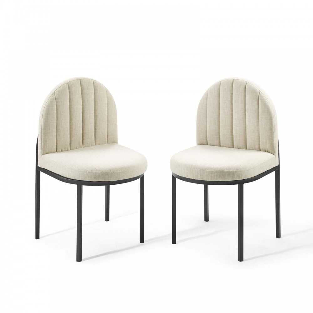 Isla Dining Side Chair Upholstered Fabric Set of 2, Black Beige