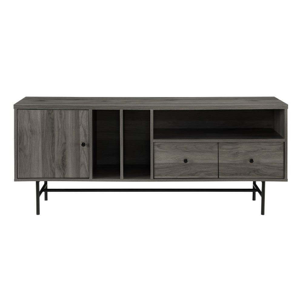 Jacklyn 60" Modern TV Console with Record Storage - Slate Gray