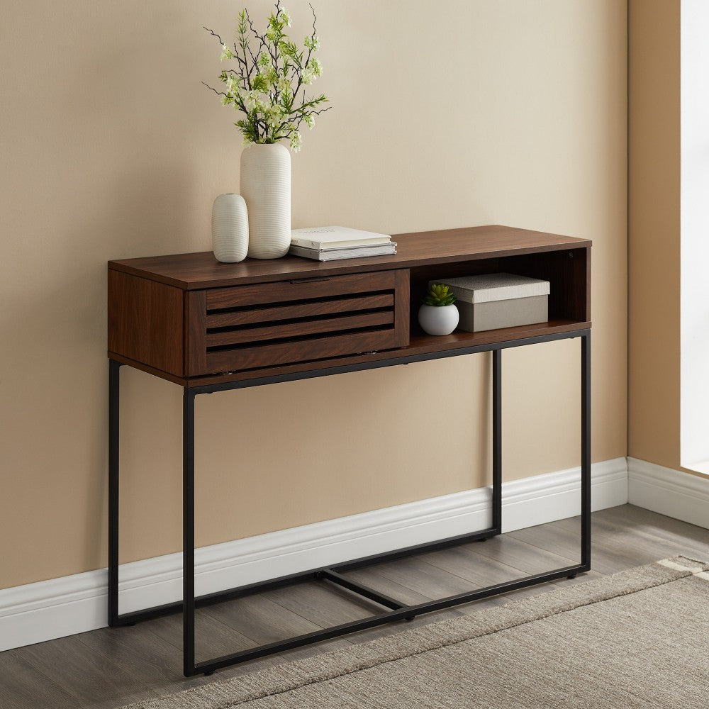 Jackson 42" Modern Slat Door Entry Table - Dark Walnut