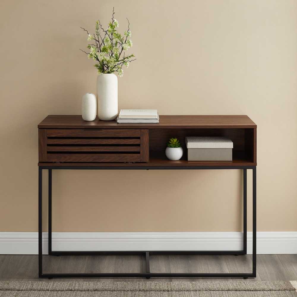 Jackson 42" Modern Slat Door Entry Table - Dark Walnut
