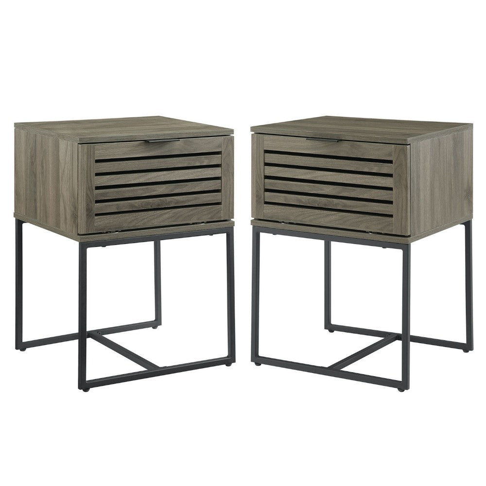 Jackson Modern Slat Door Side Table Set - Slate Gray