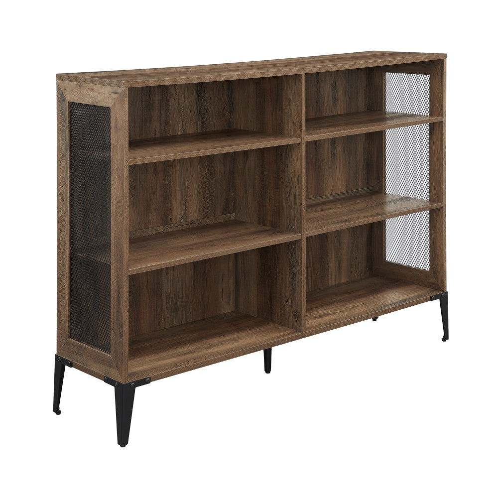 Jasper 52" Mesh Side Industrial Bookshelf - Rustic Oak