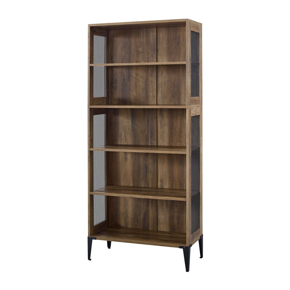 Jasper 68" Tall Bookshelf with Mesh Sides - Rustic Oak
