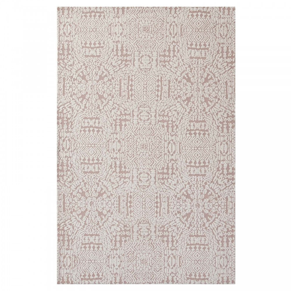 Javiera Contemporary Moroccan 5x8 Area Rug, Ivory and Cameo Rose
