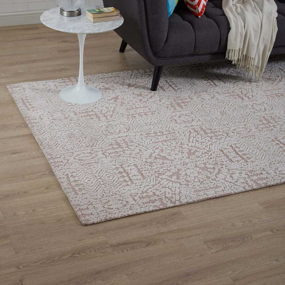 Javiera Contemporary Moroccan 5x8 Area Rug, Ivory and Cameo Rose
