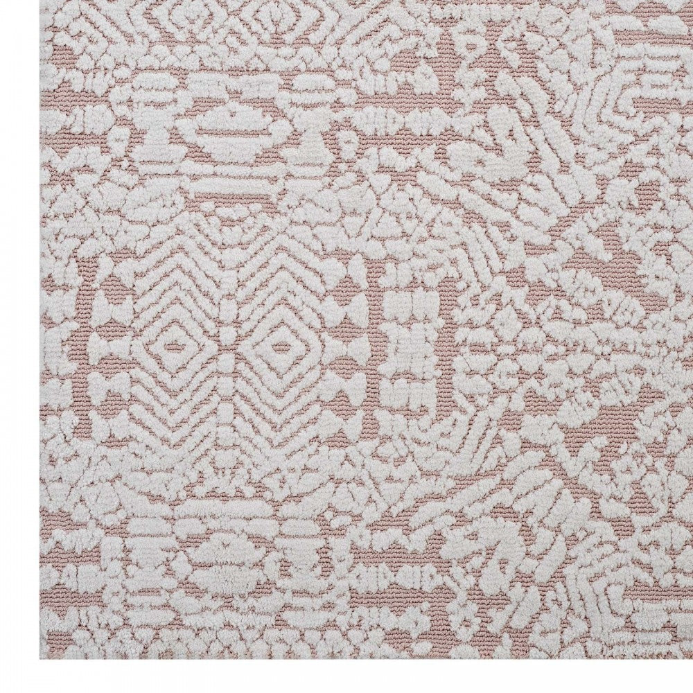 Javiera Contemporary Moroccan 5x8 Area Rug, Ivory and Cameo Rose