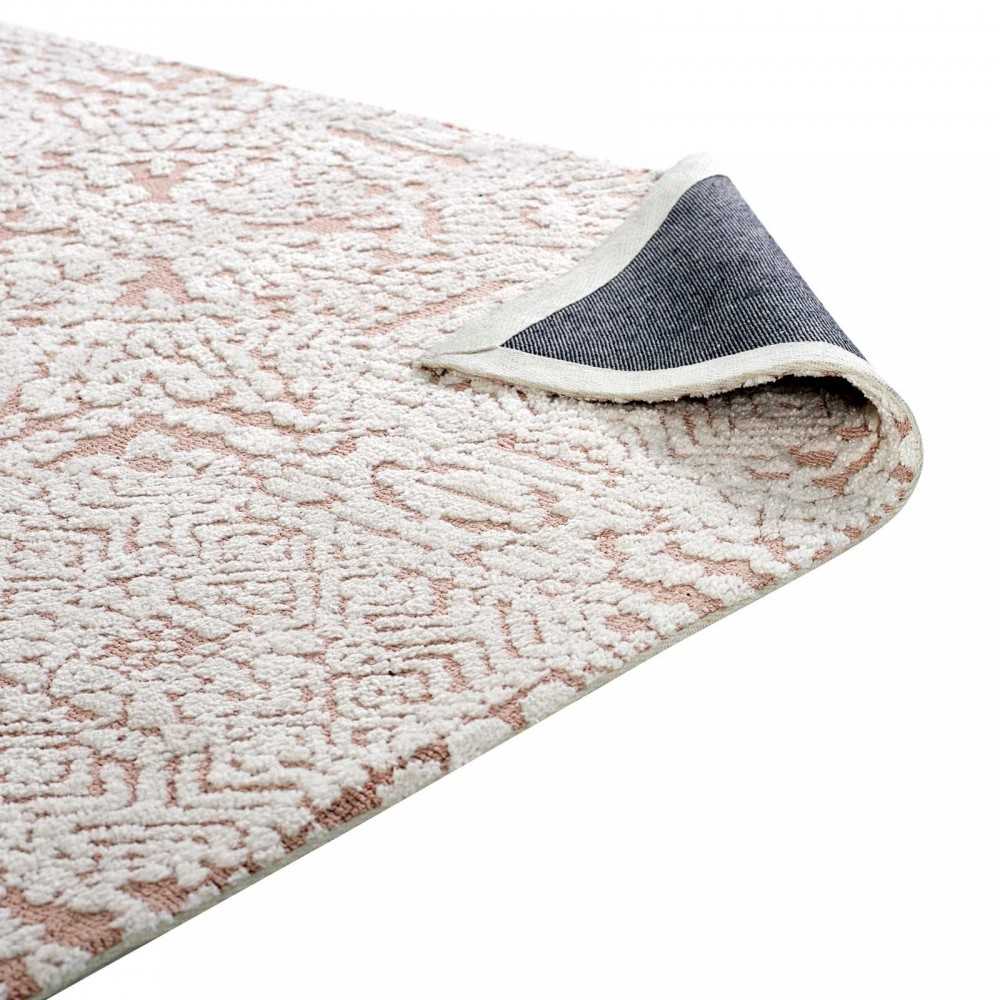 Javiera Contemporary Moroccan 5x8 Area Rug, Ivory and Cameo Rose
