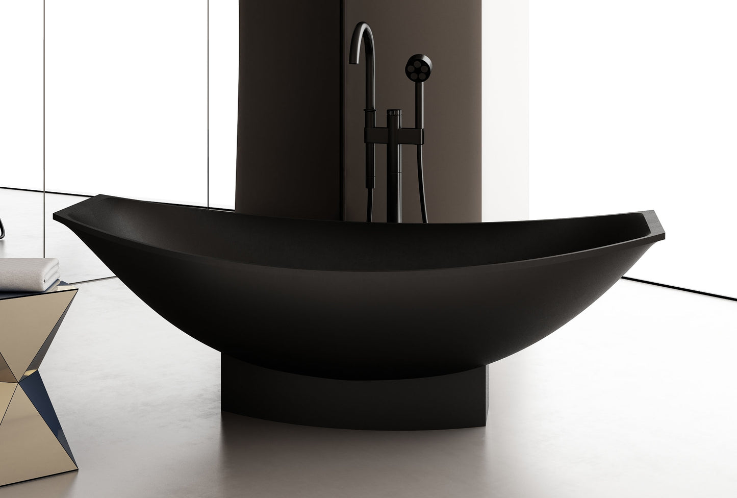 AB9991BM Black Matte 71" Solid Surface Resin Free Standing Hammock Style Bathtub