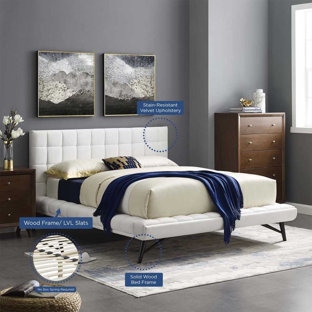 Julia Queen Biscuit Tufted Performance Velvet Platform Bed, White