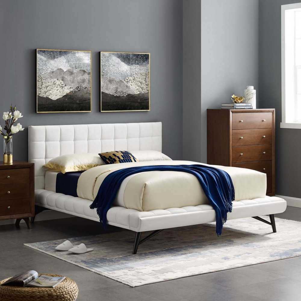 Julia Queen Biscuit Tufted Performance Velvet Platform Bed, White