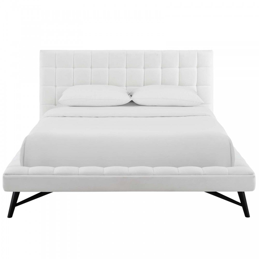Julia Queen Biscuit Tufted Performance Velvet Platform Bed, White