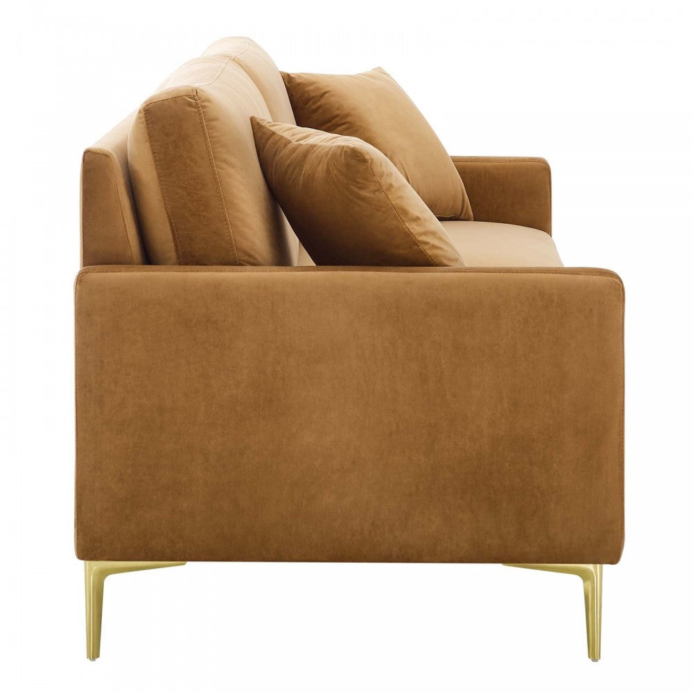 Juliana Performance Velvet Sofa, Cognac