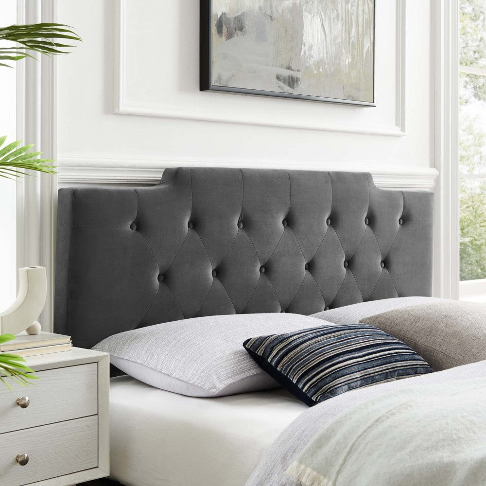 Juliet Tufted King/California King Performance Velvet Headboard, Charcoal