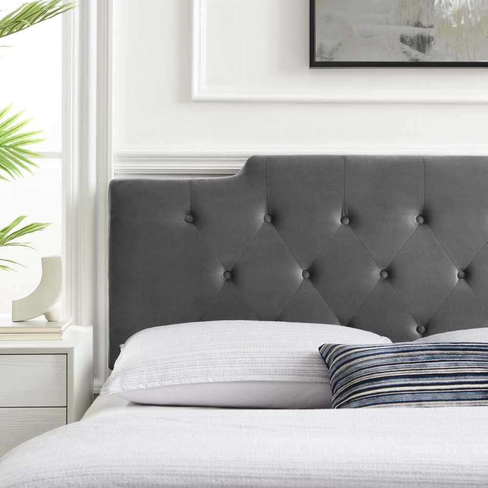 Juliet Tufted King/California King Performance Velvet Headboard, Charcoal