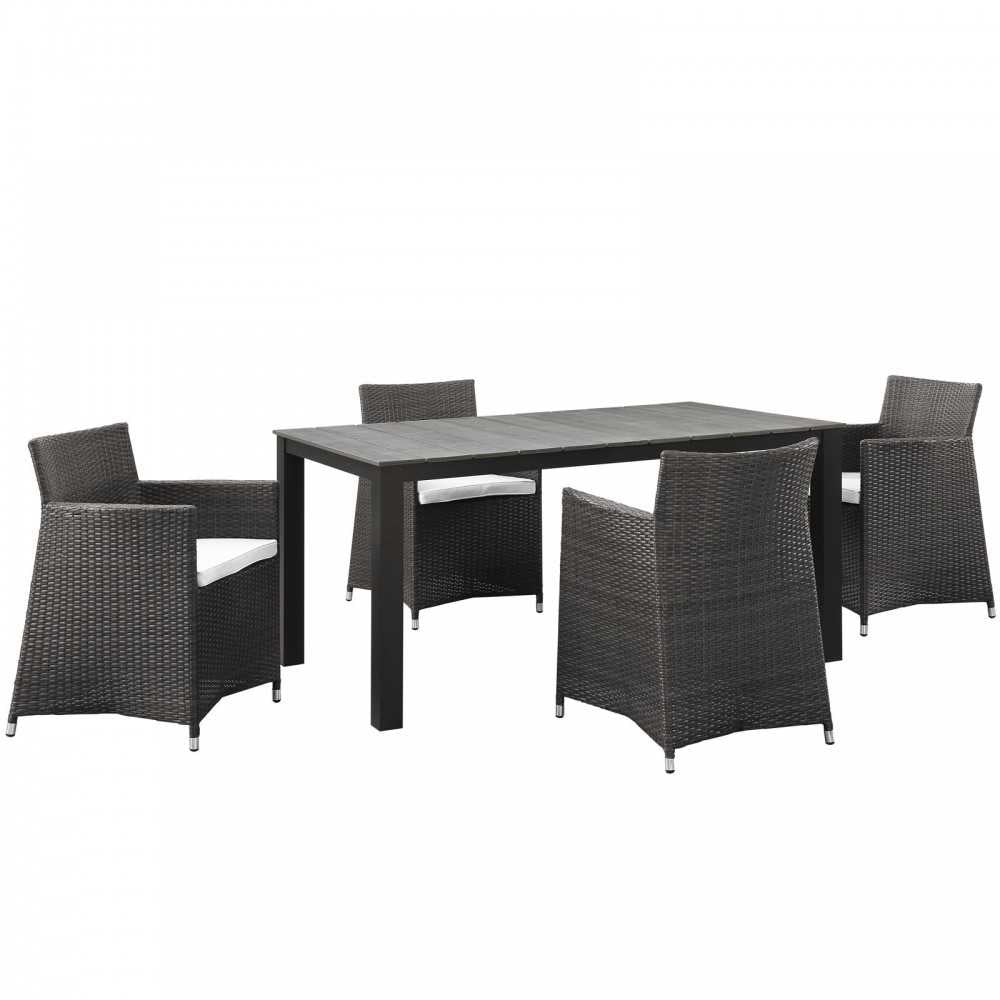 Junction 5 Piece Outdoor Patio Dining Set, Brown White, EEI-1746-BRN-WHI-SET