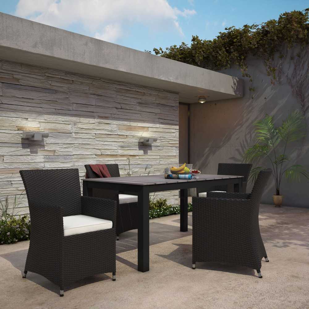 Junction 5 Piece Outdoor Patio Dining Set, Brown White, EEI-1746-BRN-WHI-SET