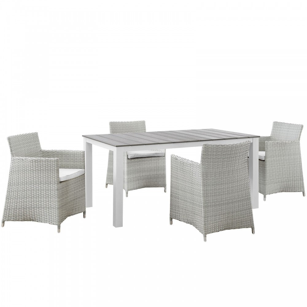 Junction 5 Piece Outdoor Patio Dining Set, Gray White, EEI-1746-GRY-WHI-SET