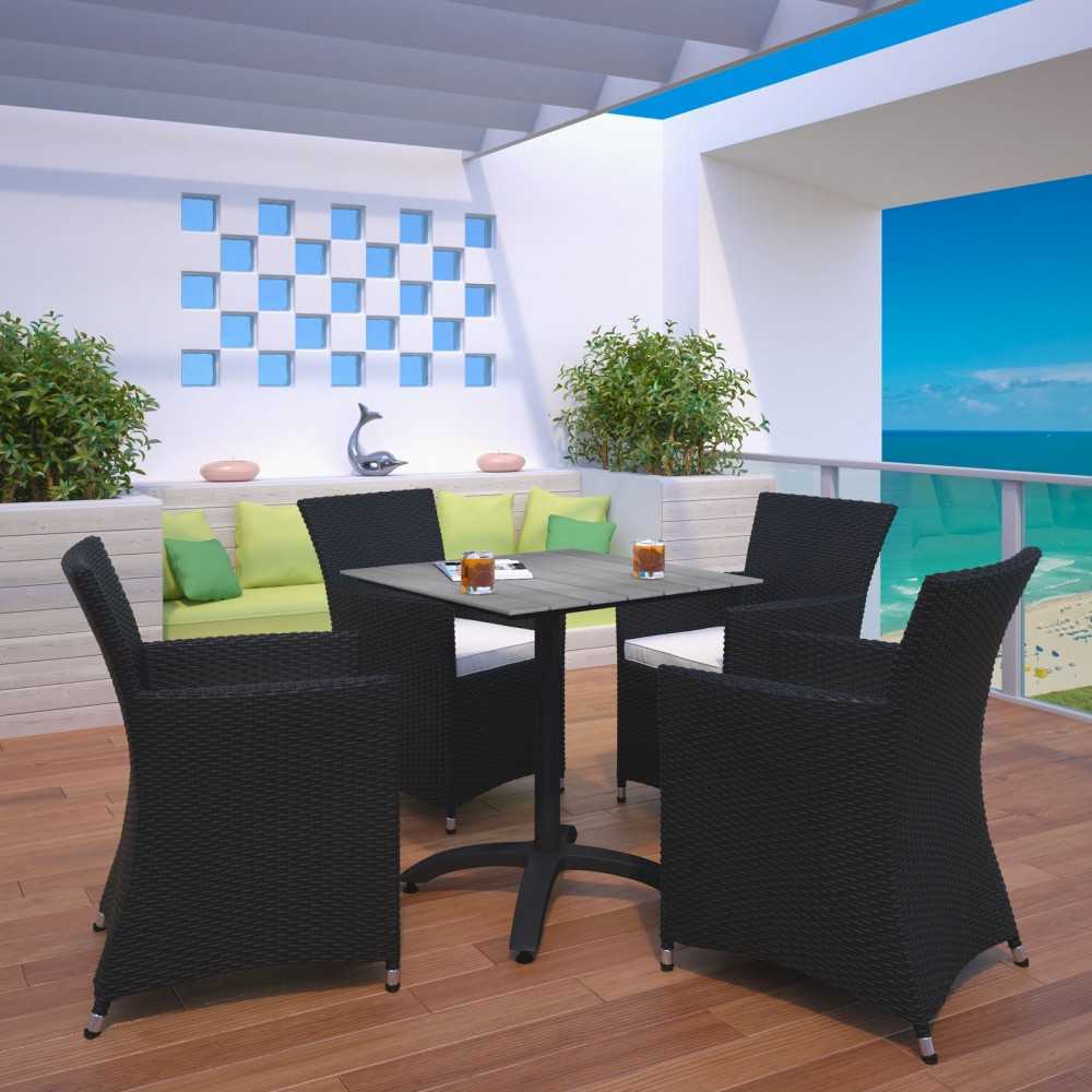 Junction 5 Piece Outdoor Patio Dining Set, Brown White, EEI-1760-BRN-WHI-SET