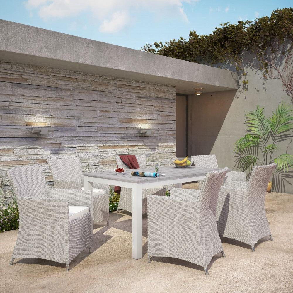 Junction 7 Piece Outdoor Patio Dining Set, Gray White, EEI-1748-GRY-WHI-SET