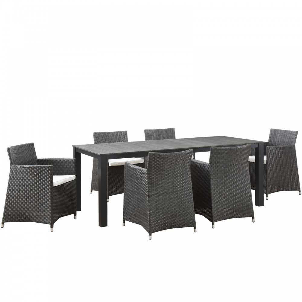 Junction 7 Piece Outdoor Patio Dining Set, Brown White, EEI-1750-BRN-WHI-SET