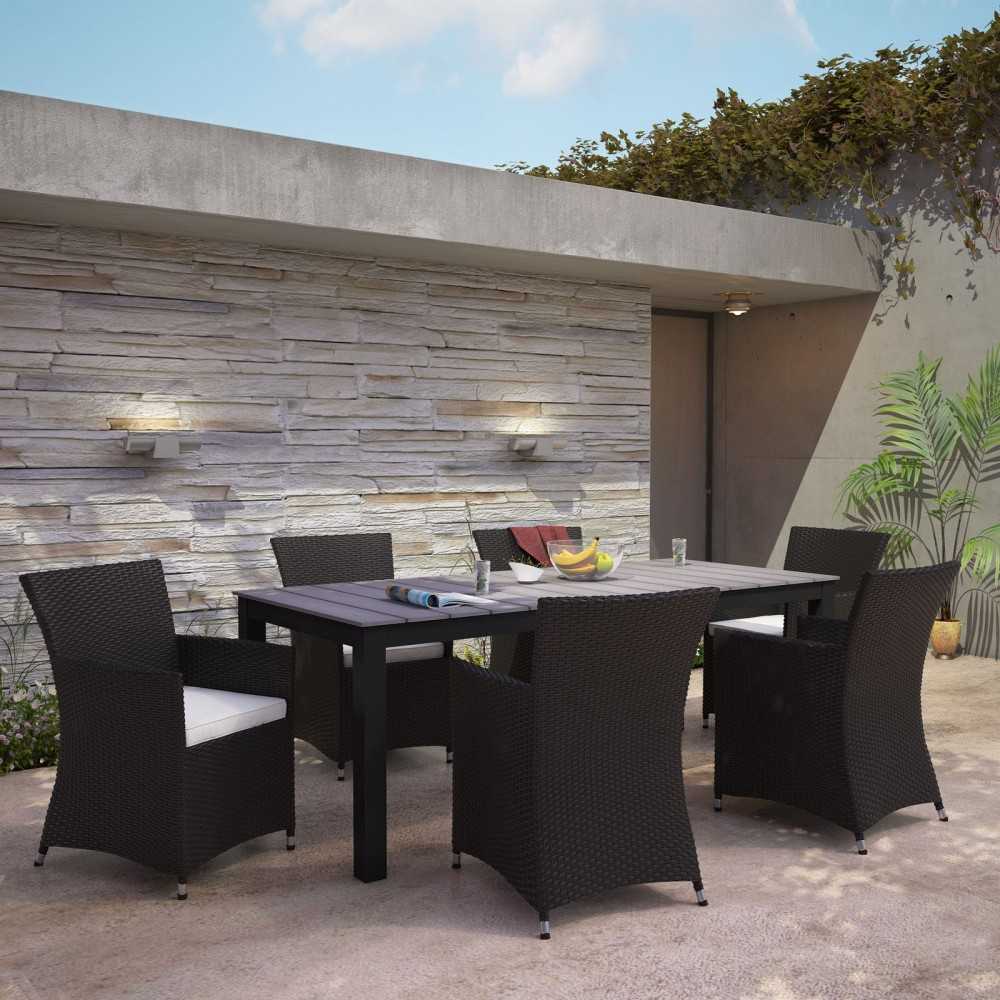 Junction 7 Piece Outdoor Patio Dining Set, Brown White, EEI-1750-BRN-WHI-SET