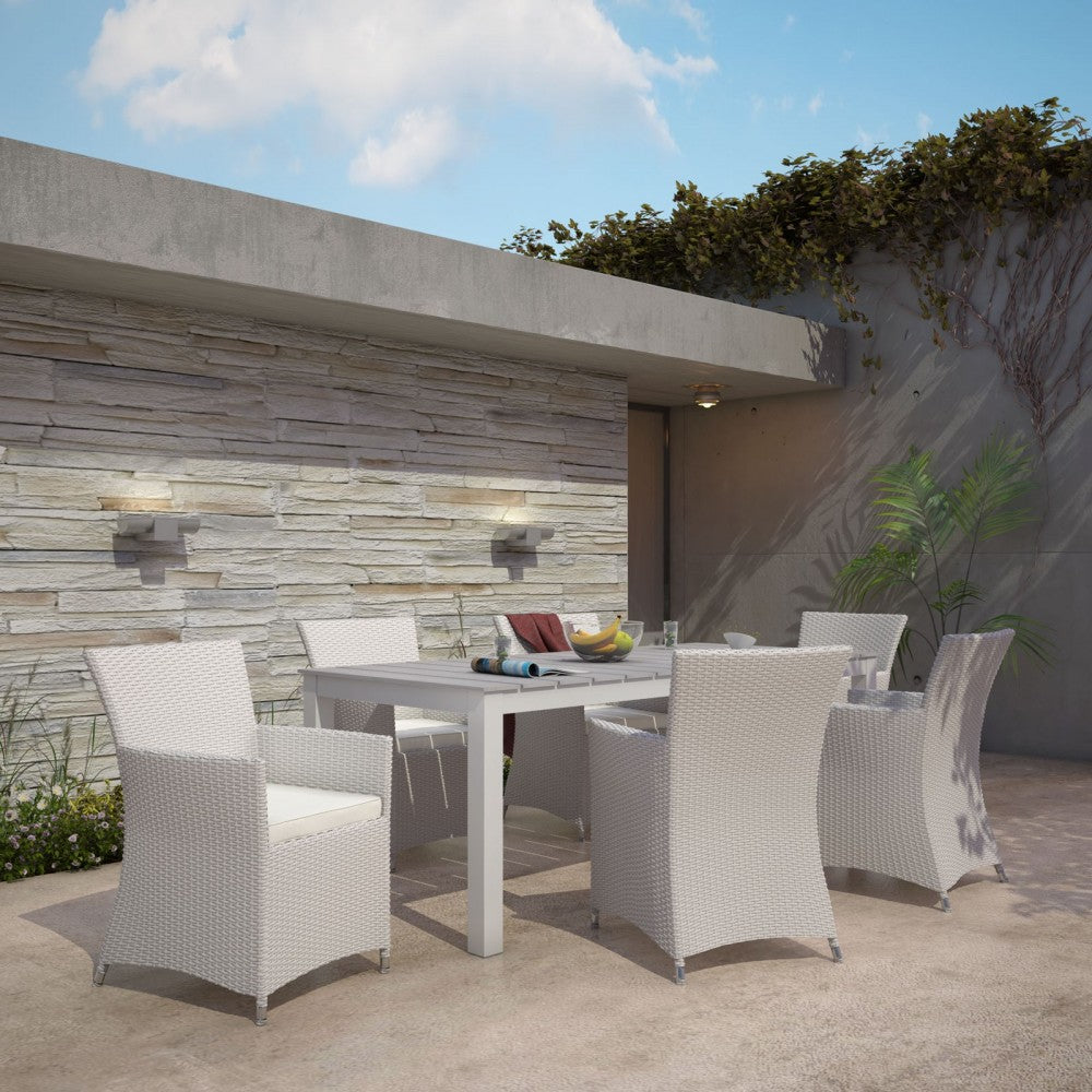 Junction 7 Piece Outdoor Patio Dining Set, Gray White, EEI-1750-GRY-WHI-SET
