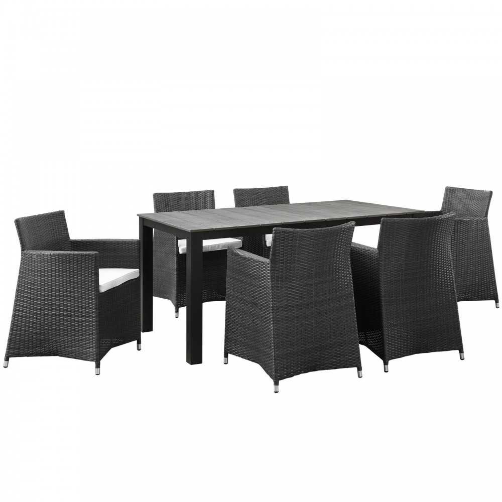 Junction 7 Piece Outdoor Patio Dining Set, Brown White, EEI-1748-BRN-WHI-SET