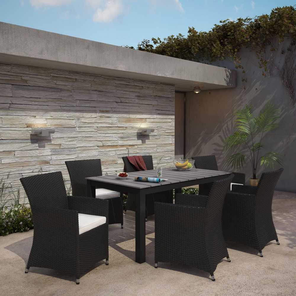 Junction 7 Piece Outdoor Patio Dining Set, Brown White, EEI-1748-BRN-WHI-SET