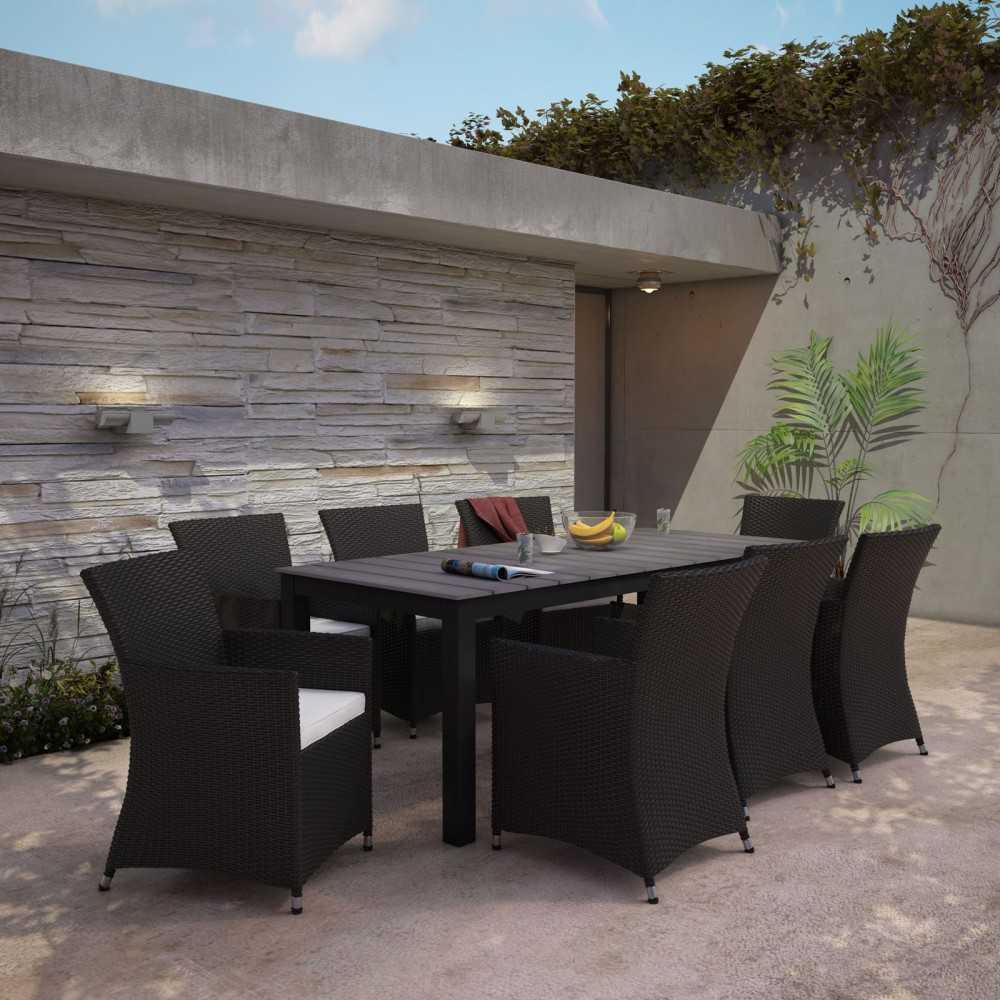 Junction 9 Piece Outdoor Patio Dining Set, Brown White