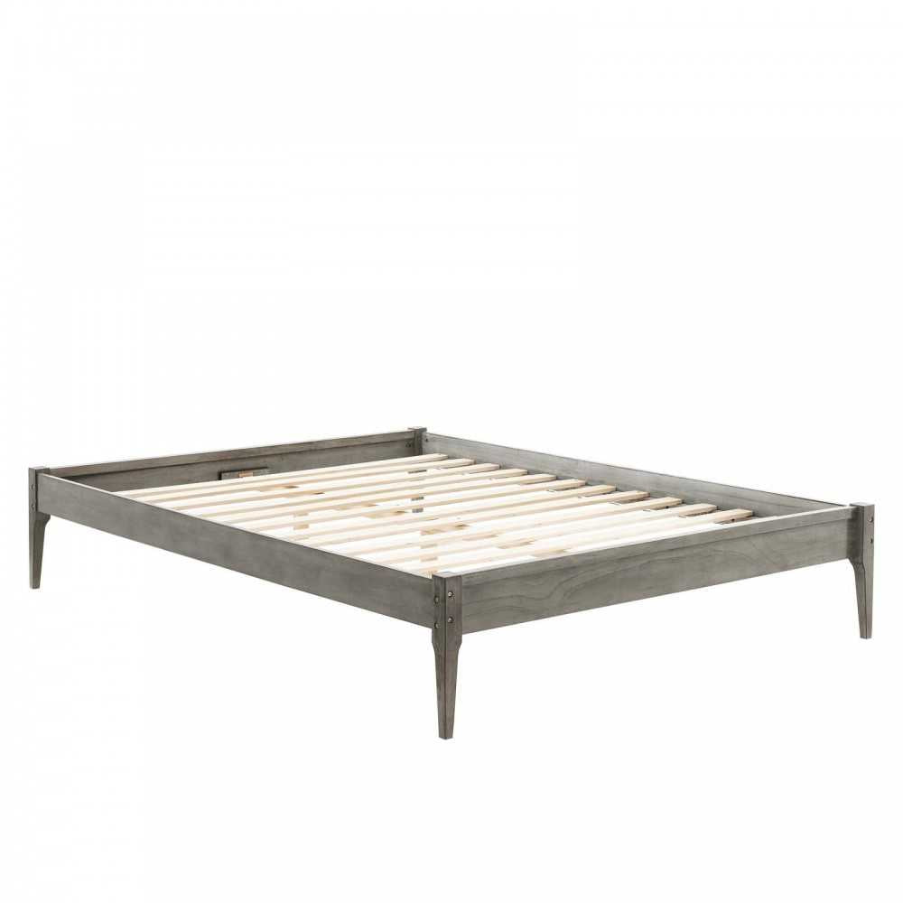 June Queen Wood Platform Bed Frame, Gray