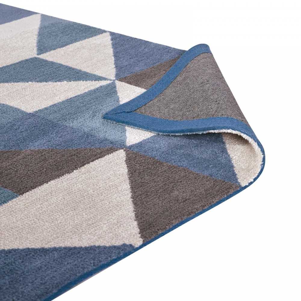 Kahula Geometric Triangle Mosaic 5x8 Area Rug, Blue, White and Gray